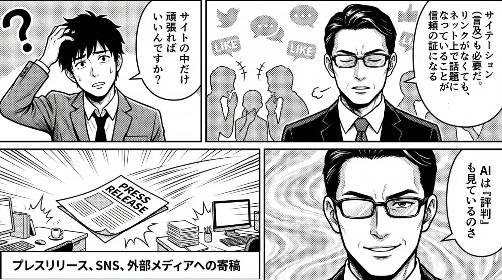 Search ConsoleだけではAIからの流入は見えにくく、Perplexityでの自己検索やOtterly.AI、Profoundなどで引用状況をモニタリングすると説明する場面